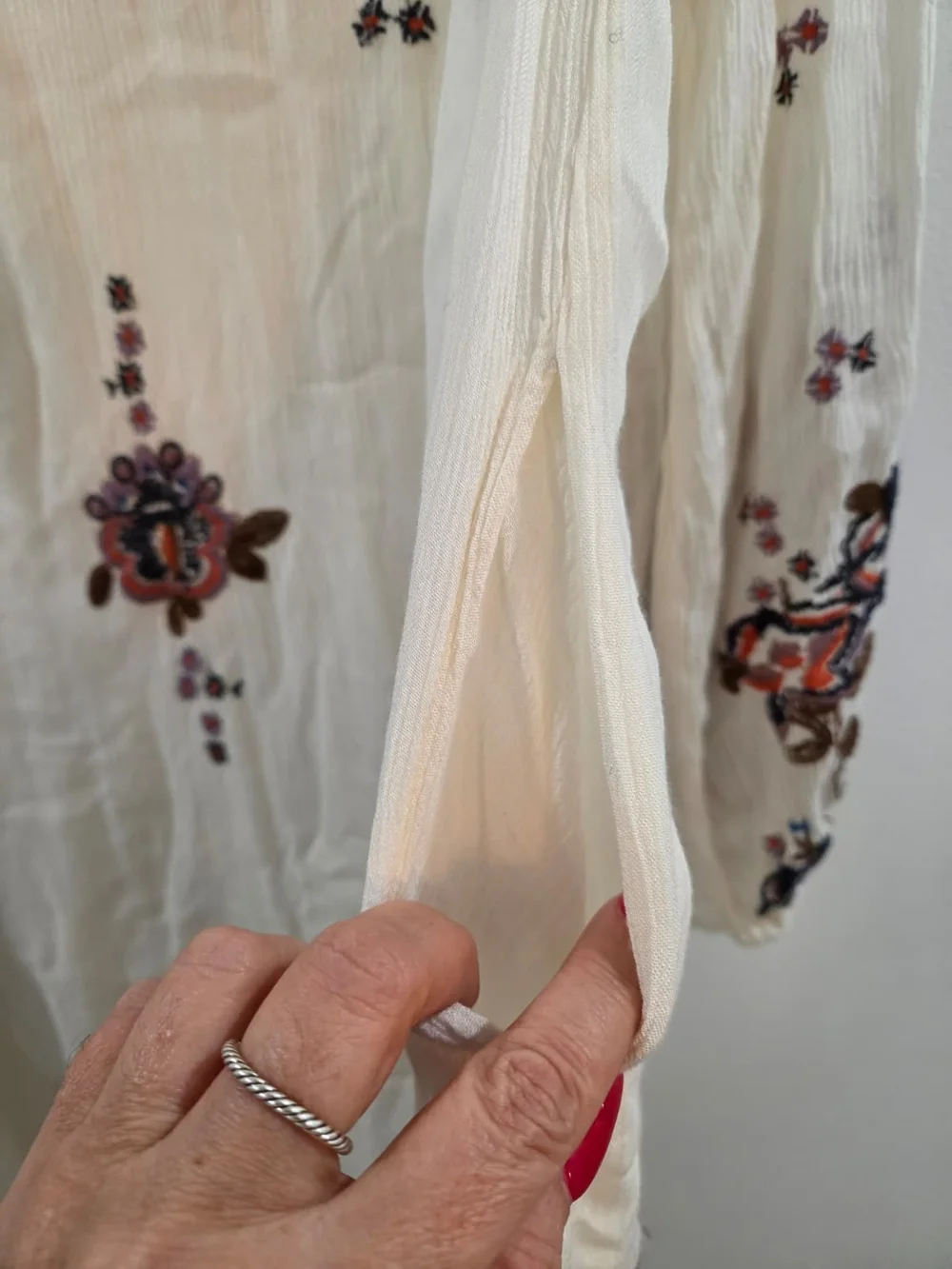Free People Cream Long Sleeve Embroidered Boho Dress